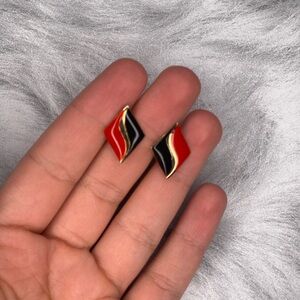 Elegant Vintage Red and Black Earrings + gold tone clip on earrings